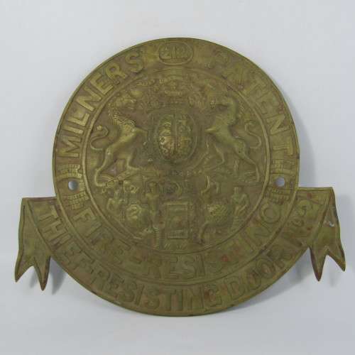 Antique Milners Patent Fire-Resisting Thief-Resisting door No. 2 brass plate