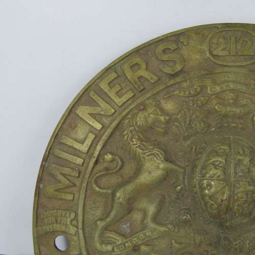 Antique Milners Patent Fire-Resisting Thief-Resisting door No. 2 brass plate
