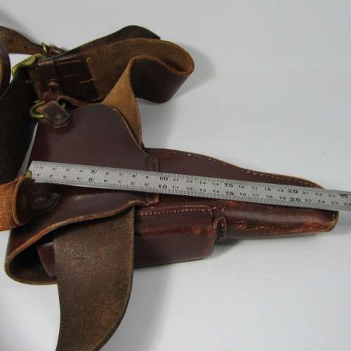 Old Police / Military leather belt with gun holster - 118cm