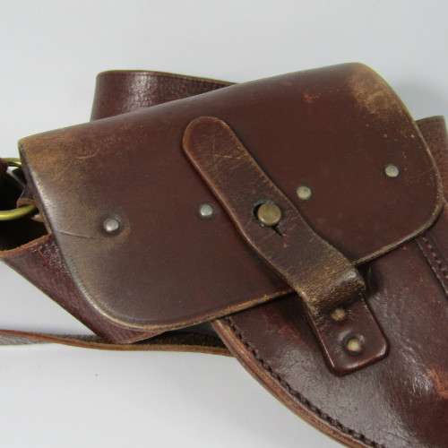 Old Police / Military leather belt with gun holster - 118cm