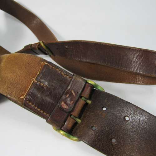 Old Police / Military leather belt with gun holster - 118cm
