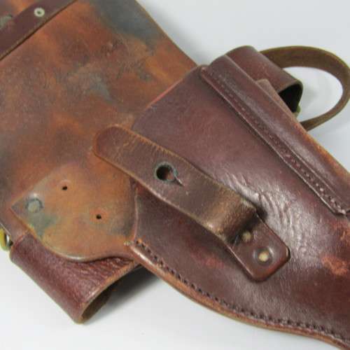 Old Police / Military leather belt with gun holster - 118cm