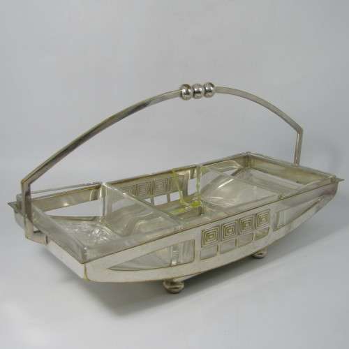 Vintage WMF silver plated Arte Deco snack dish with glass inserts - glass chipped and repaired
