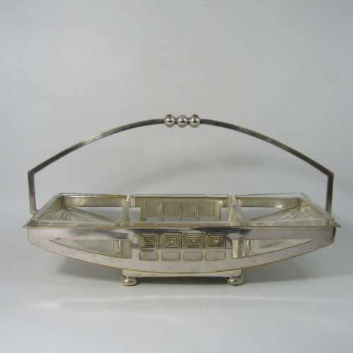 Vintage WMF silver plated Arte Deco snack dish with glass inserts - glass chipped and repaired