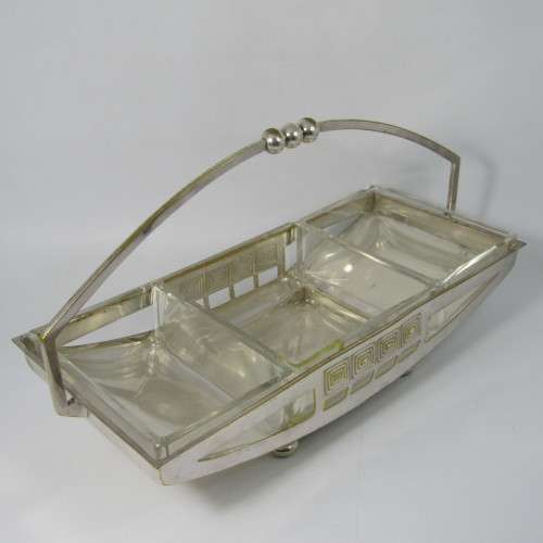 Vintage WMF silver plated Arte Deco snack dish with glass inserts - glass chipped and repaired