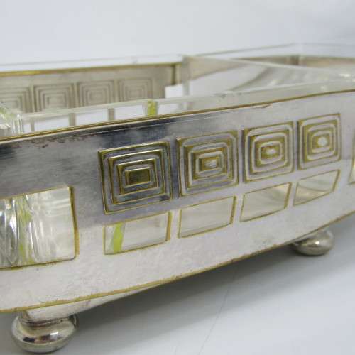 Vintage WMF silver plated Arte Deco snack dish with glass inserts - glass chipped and repaired