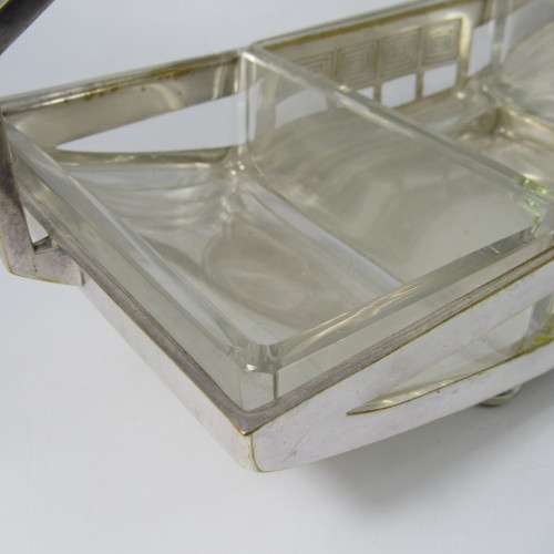 Vintage WMF silver plated Arte Deco snack dish with glass inserts - glass chipped and repaired