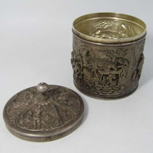 Vintage Herman Hooijkaas silver plated tea caddy for Douwe Egberts