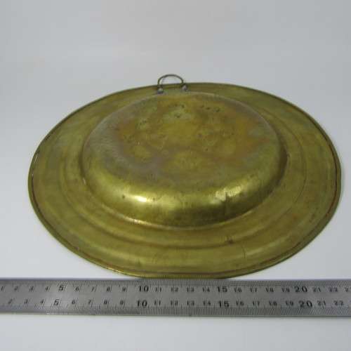 Antique brass habging plate hand decorated - inscribed Ralph Tofr