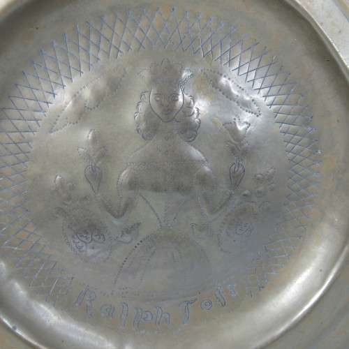 Antique brass habging plate hand decorated - inscribed Ralph Tofr