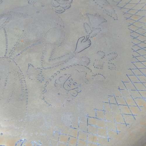 Antique brass habging plate hand decorated - inscribed Ralph Tofr