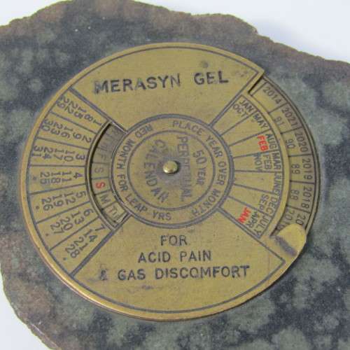 Vintage brass 50 years perpetual calender with Merasyn gel advertising - 1972-2021