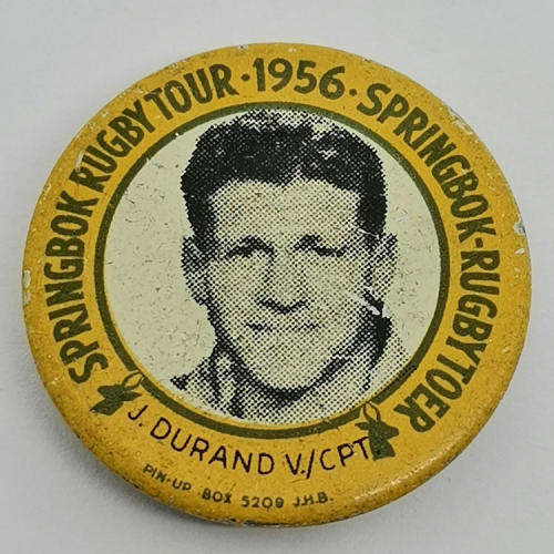 1956 Springbok Rugby tour Salty du Rand tinnie badge