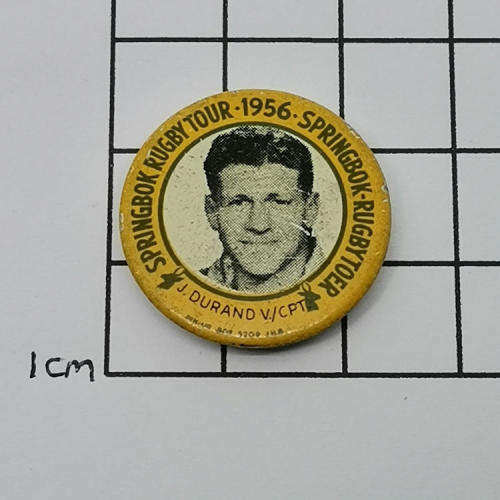 1956 Springbok Rugby tour Salty du Rand tinnie badge