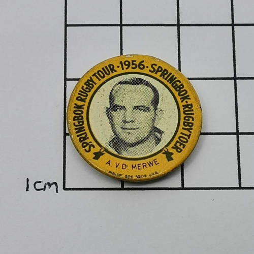 1956 Springbok Rugby tour Bertus van der Merwe tinnie badge
