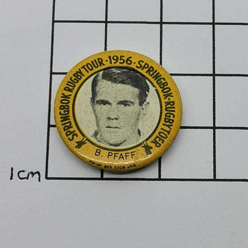 1956 Springbok Rugby tour Brian Pfaff tinnie badge