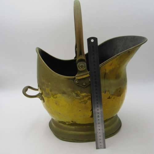 Antique brass coal shuttle - Helmet shaped
