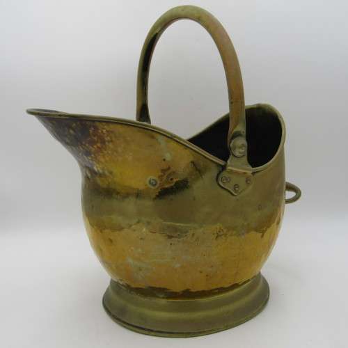 Antique brass coal shuttle - Helmet shaped