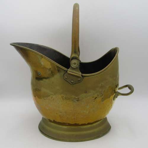 Antique brass coal shuttle - Helmet shaped