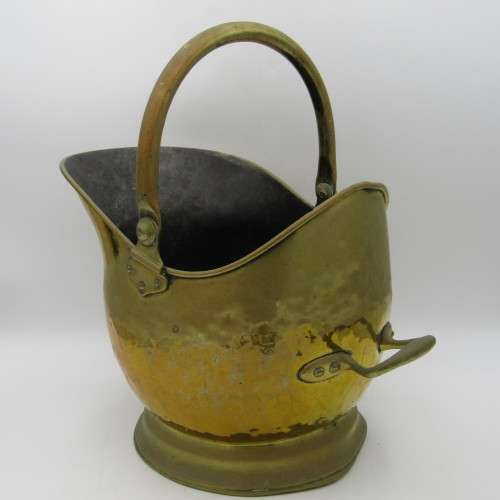 Antique brass coal shuttle - Helmet shaped