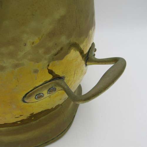 Antique brass coal shuttle - Helmet shaped
