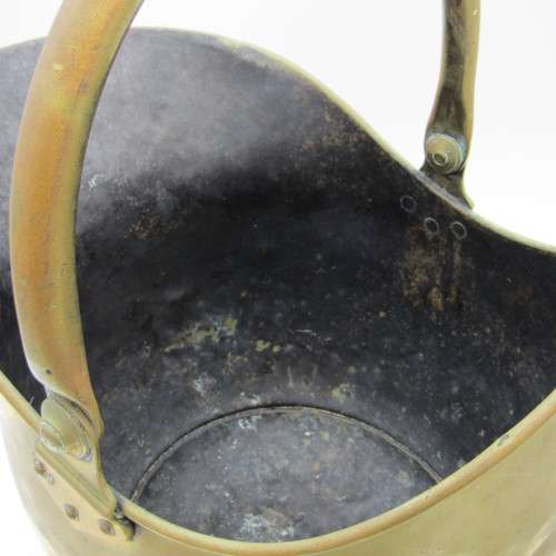 Antique brass coal shuttle - Helmet shaped