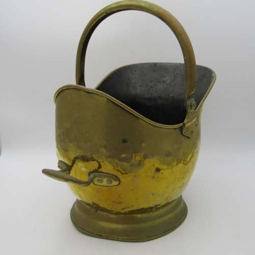 Antique brass coal shuttle - Helmet shaped