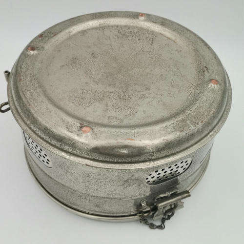 Vintage Silver plated copper sterilization container dressing drum