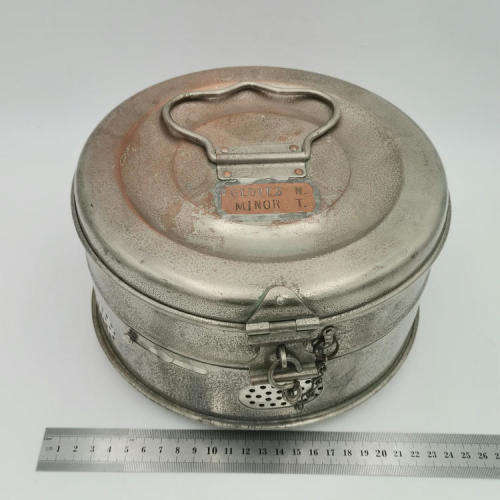 Vintage Silver plated copper sterilization container dressing drum