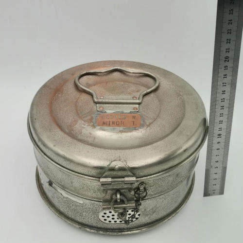 Vintage Silver plated copper sterilization container dressing drum