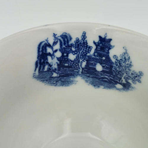 Vintage blue and white willow pattern porcelain trio