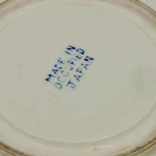 Vintage blue and white willow pattern porcelain trio