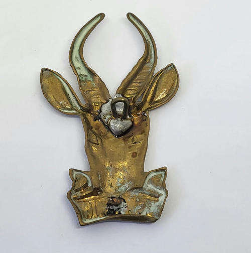 SA Infantry large brass bokkop for peak cap - Lugs repaired