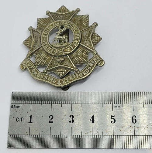 Royal Army Bedfordshire and Hertfordshire regiment cap badge with slide