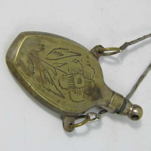 Antique brass perfume bottle on string necklace