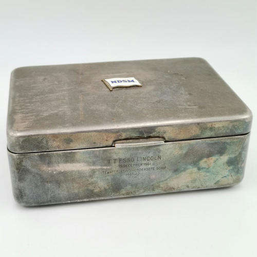 Commemorative silverplated tin for the 100th ship launched on 15 December 1961 - TTESSO LINCLN