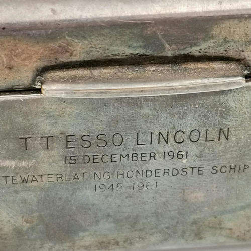Commemorative silverplated tin for the 100th ship launched on 15 December 1961 - TTESSO LINCLN