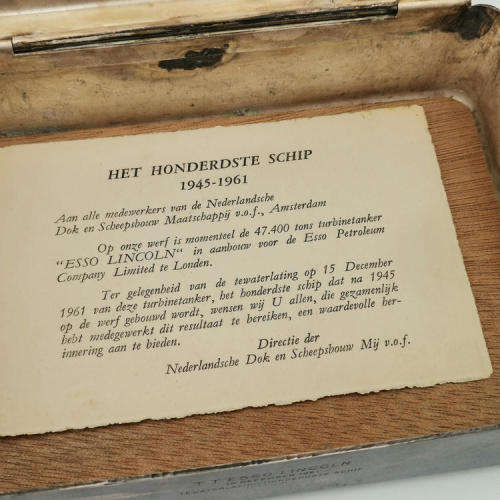 Commemorative silverplated tin for the 100th ship launched on 15 December 1961 - TTESSO LINCLN