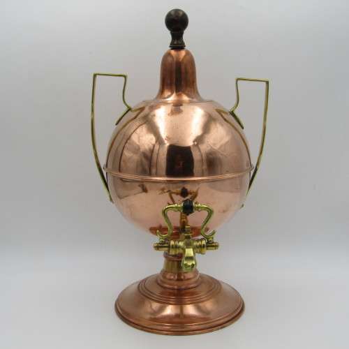 Antique brass and copper beverage dispenser with tap and double wall