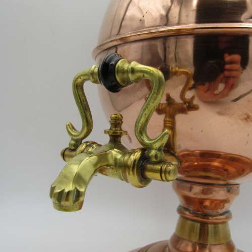 Antique brass and copper beverage dispenser with tap and double wall