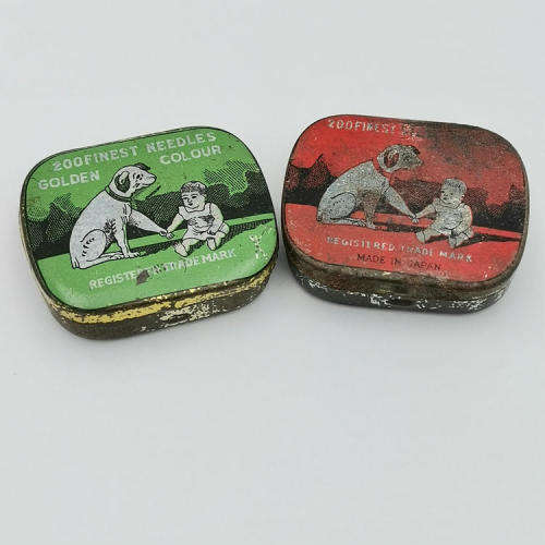 Pair of Vintage gramophone needle tins - some contents