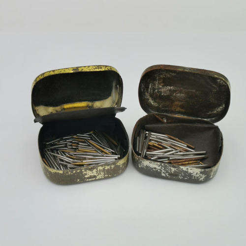 Pair of Vintage gramophone needle tins - some contents