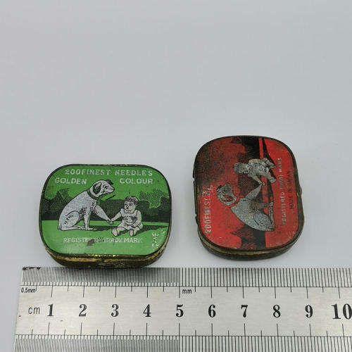 Pair of Vintage gramophone needle tins - some contents