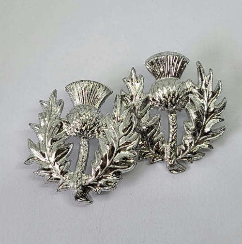 Pair of Scottish thistle collar badges