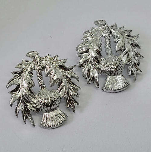 Pair of Scottish thistle collar badges
