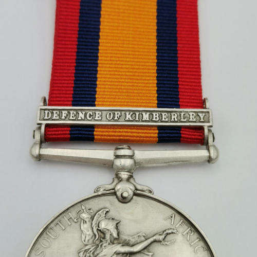 Scarce Boer War Defence of Kimberley QSA medal issued to private A. Paulie, Kimberley Town Guard