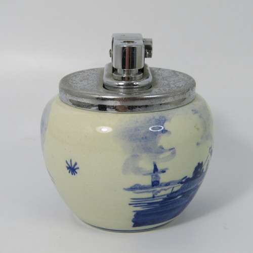 Vintage Delft hand painted porcelian table lighter - cracked - not working