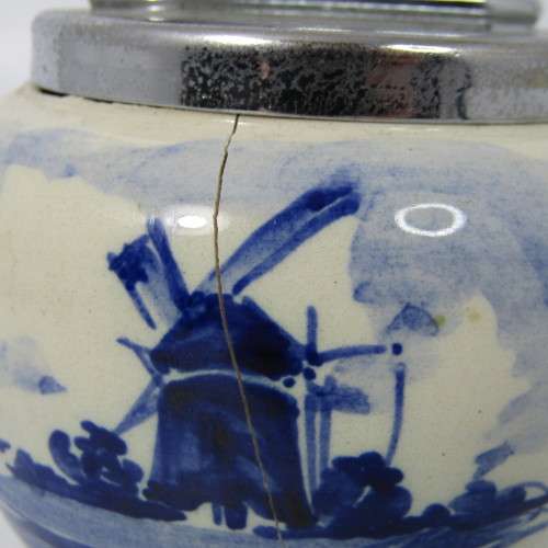 Vintage Delft hand painted porcelian table lighter - cracked - not working