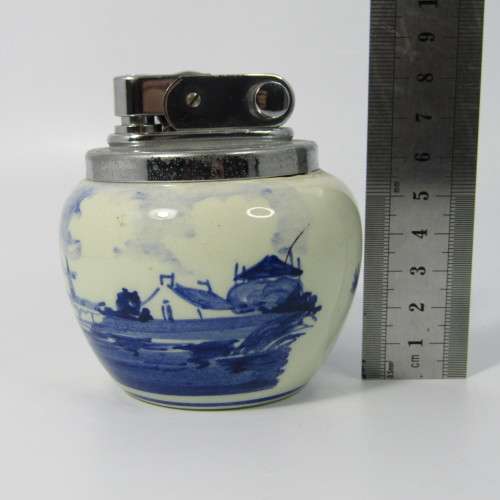 Vintage Delft hand painted porcelian table lighter - cracked - not working