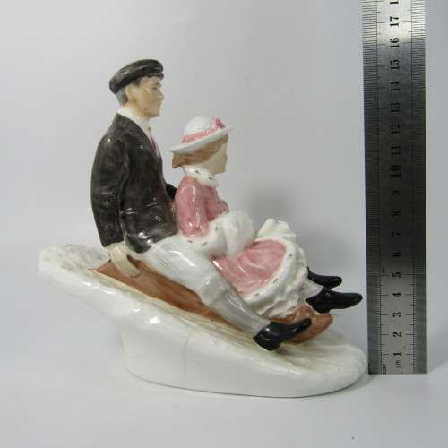 Vintage Coalport Winters Frolic porcelain figurine with wooden stand - bottom cracked - #446 of 750